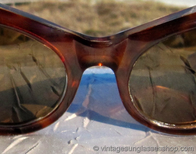 Handmade in France Beige Oval Stripe Lucite Sunglasses