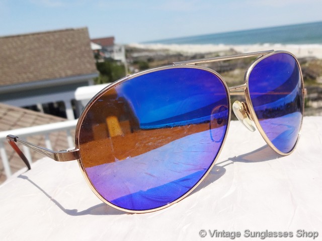 Revo 950 Gold Pilot Blue Mirror Sunglasses