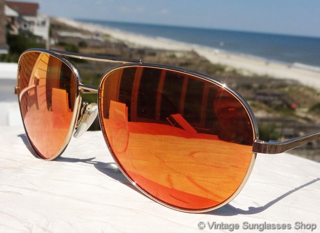Orange Metal 50's Steampunk Orange Revo Mirror Sunglasses