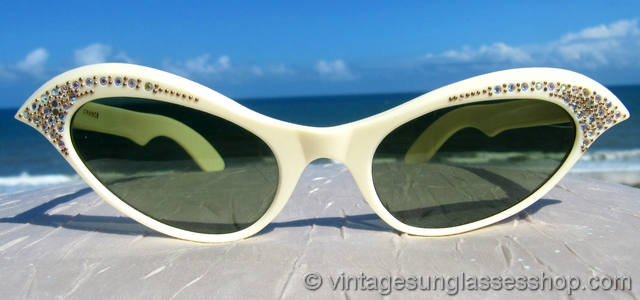 Fantastic 1960s Italian White Mod Rhinestone Sunglasses - MRS Couture